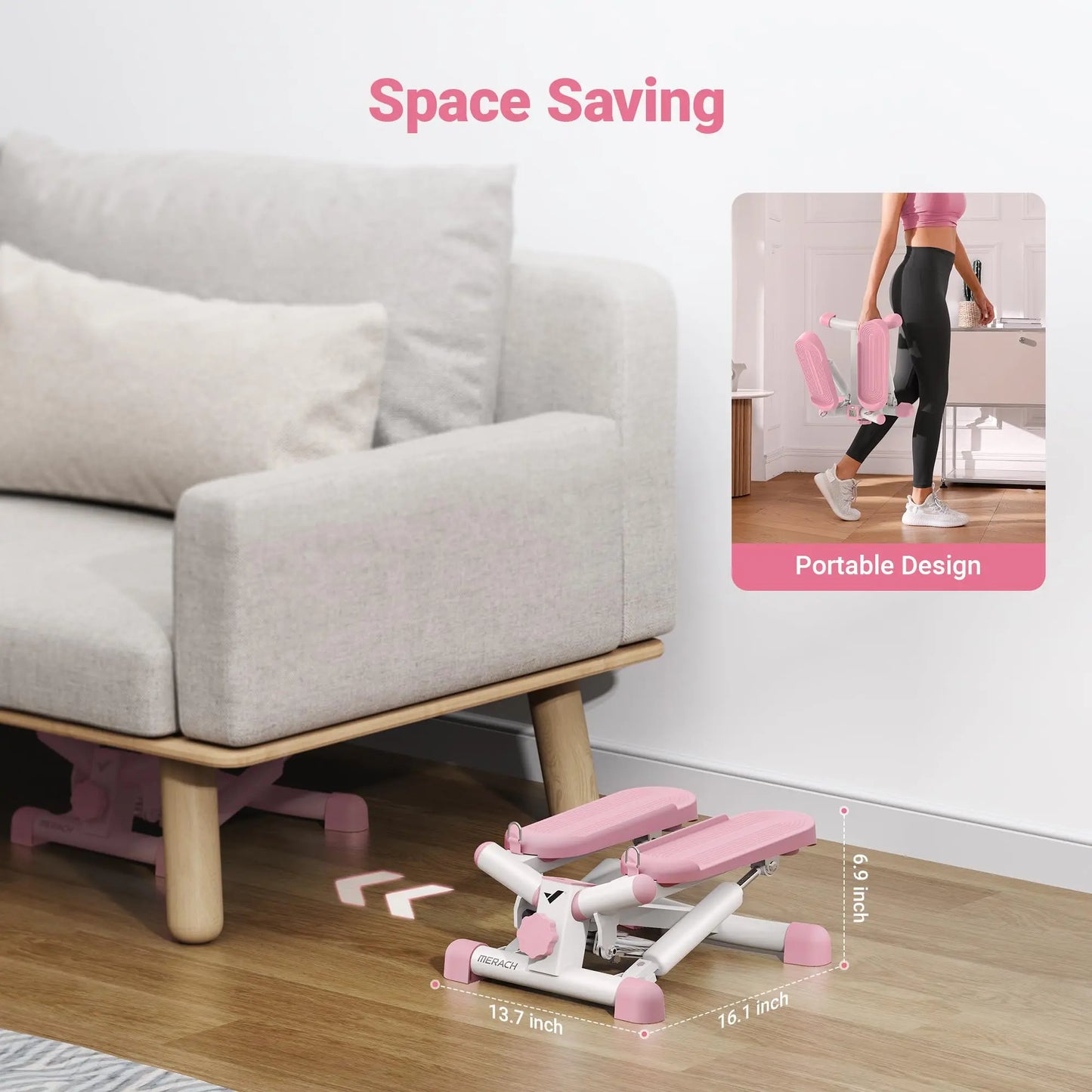 MERACH Mini Stepper for Exercise Twist Stair Stepper 330LBS Capacity Stepper Exercise Equipment with Resistance Band for Fitness