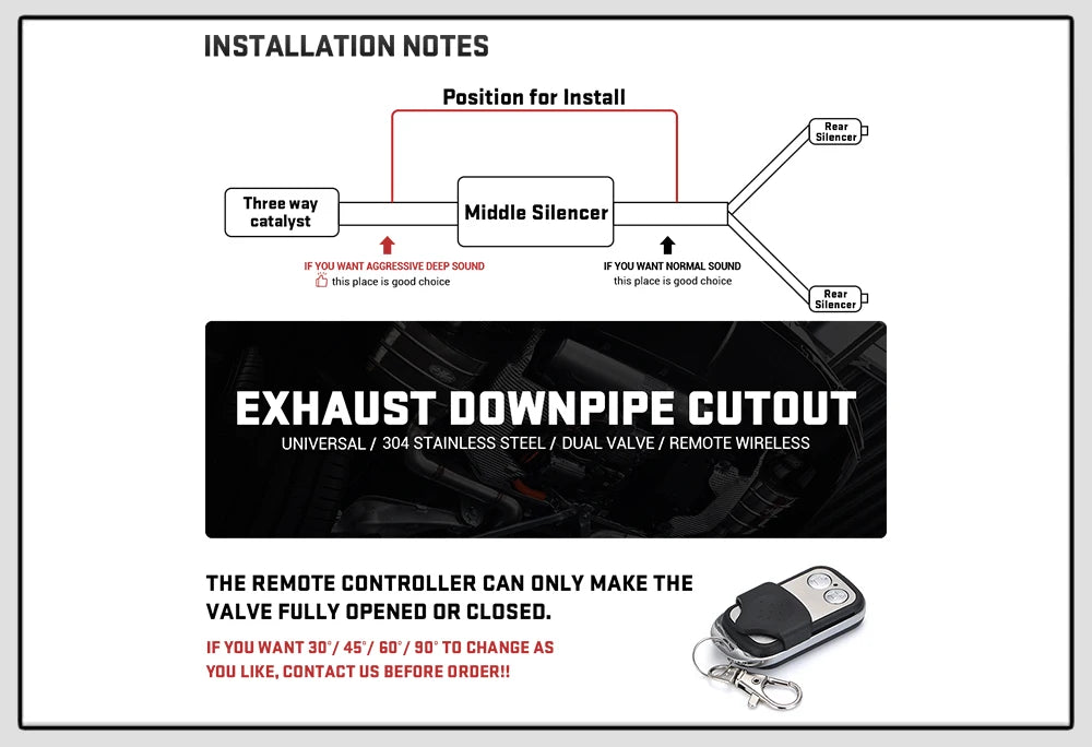 Universal Stainless Steel 304 2.0" 2.25" 2.5" 3" Dual-Valve Electric Exhaust Downpipe Cutout With Remote Wireless Accessories