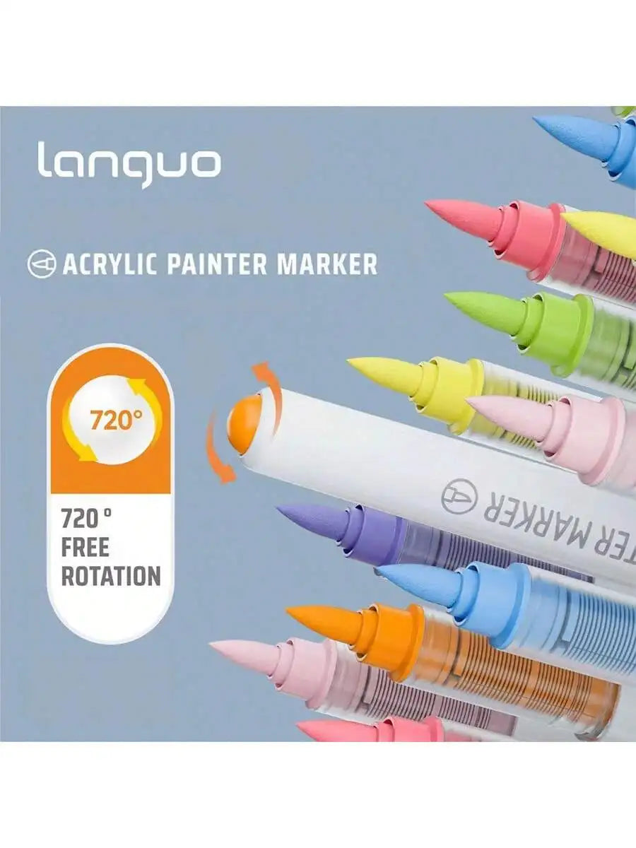 Languo 9pcs/box Soft Brush Acrylic Marker Pen Set，DIY Hand Drawn,Paint Art Markers pens,Student Graffiti Acrylic Paint Pens,M720