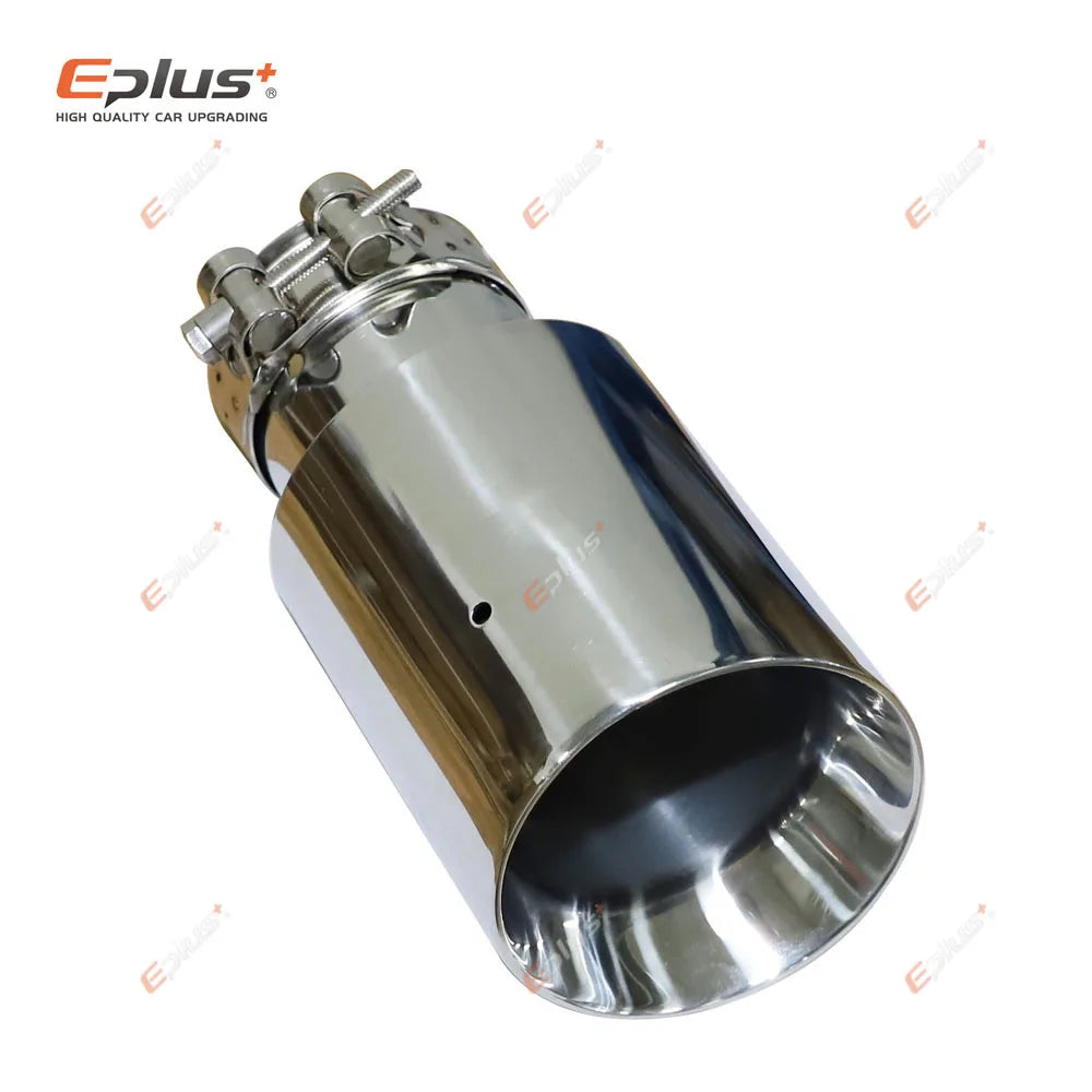 Eplsu Car Stainless Steel Silver Muffler Tip Universal Exhaust Pipe Mufflers bilayer Nozzle bilayer Decoration Bevel End