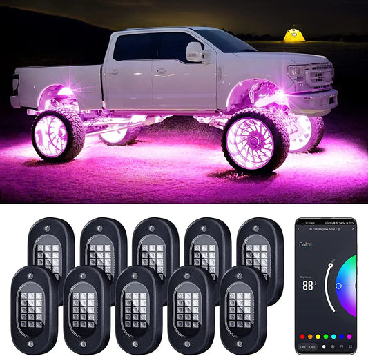 YiLaie 4/6/8/10/12 pods RGB LED Rock Light APP Control Music Neon Car Underglow Chassis Light for Offroad Truck SUV Rock Lights