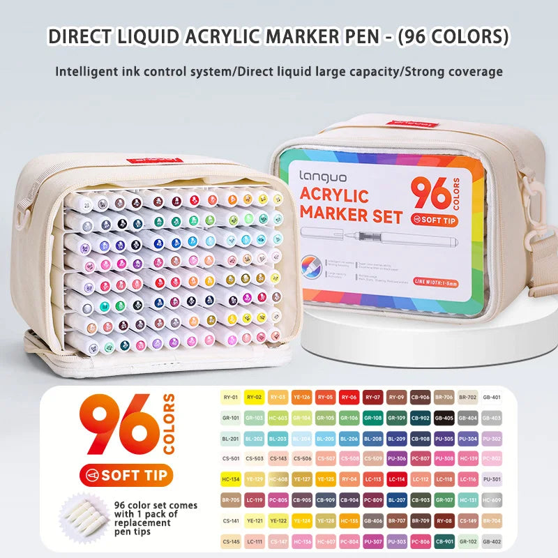 Languo 9pcs/box Soft Brush Acrylic Marker Pen Set，DIY Hand Drawn,Paint Art Markers pens,Student Graffiti Acrylic Paint Pens,M720