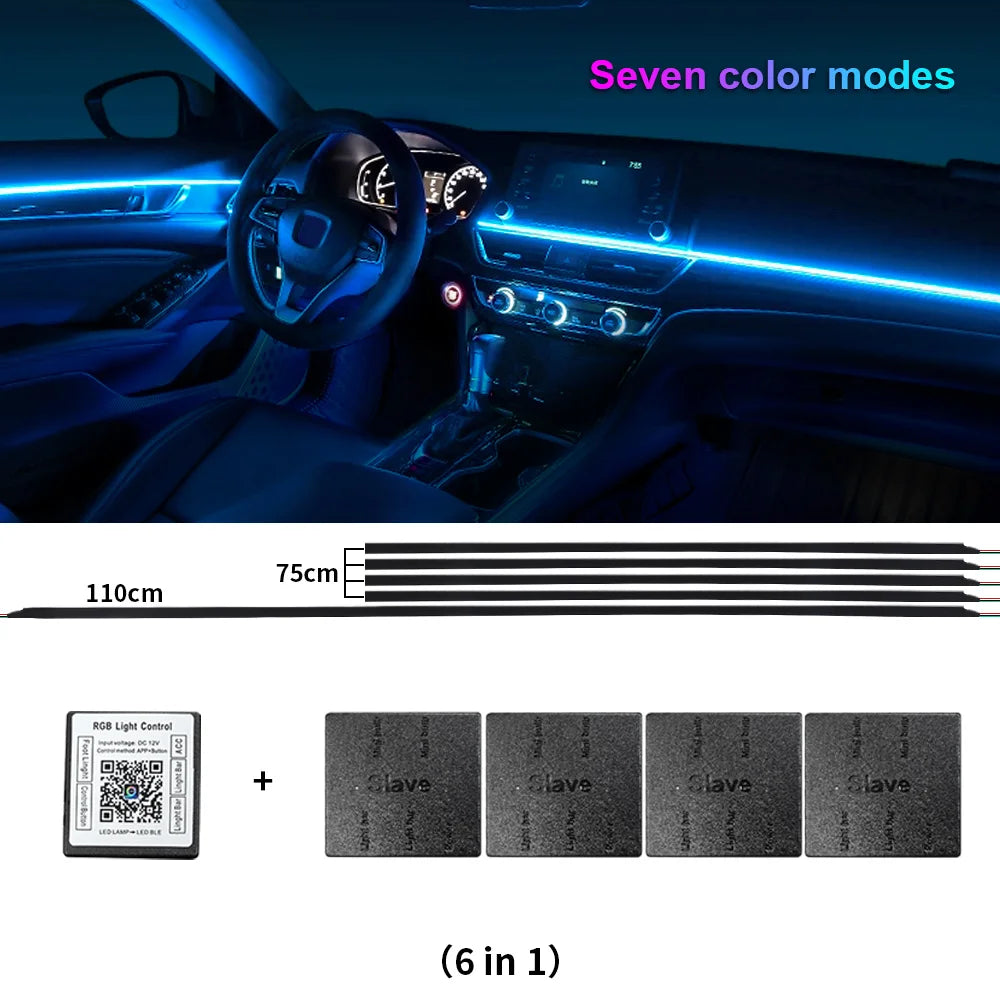 14/18 in 1 Led Acrylic Car Ambient Light RGB 64 213 Color Symphony Acrylic APP Streamer Atmosphere Lamp Kit One Zone Dual Zone