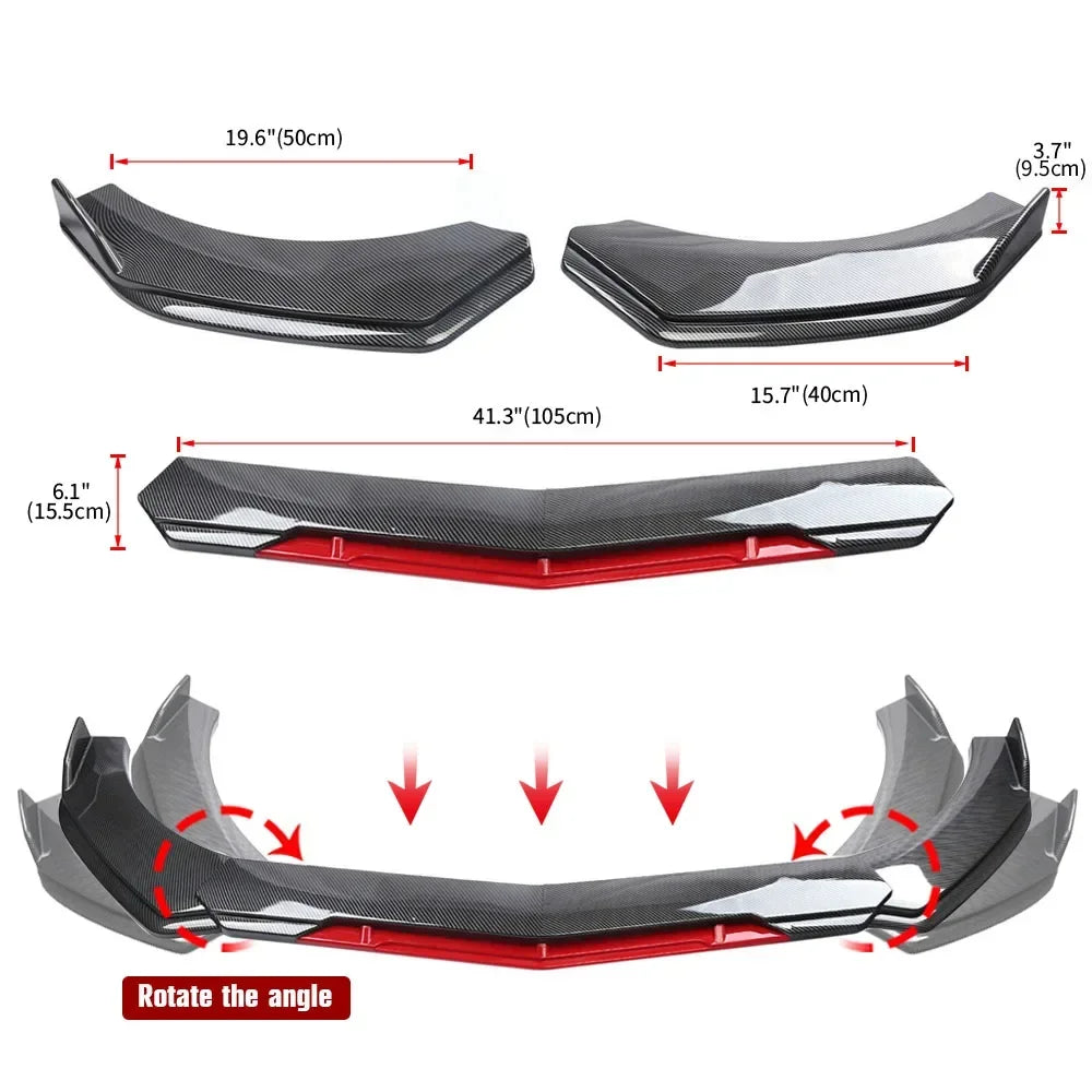 5PCS Universal Car Front Bumper Lip Body Kit Spoiler Canard Splitter Diffuser Carbon Fiber Front Bumper Cover Lip Front Spoiler