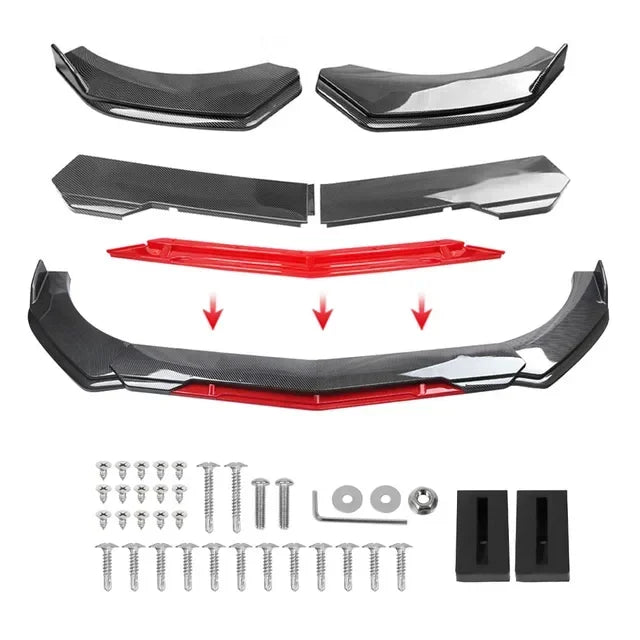 5PCS Universal Car Front Bumper Lip Body Kit Spoiler Canard Splitter Diffuser Carbon Fiber Front Bumper Cover Lip Front Spoiler