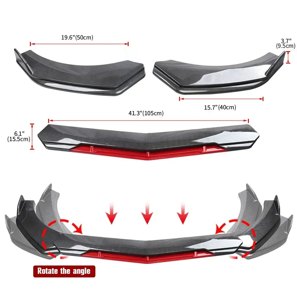 5PCS Universal Car Front Bumper Lip Body Kit Spoiler Canard Splitter Diffuser Carbon Fiber Front Bumper Cover Lip Front Spoiler