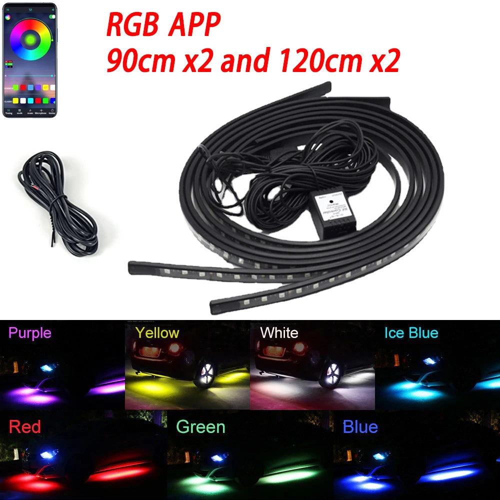 RGB Flexible Car Underglow Light Strip 12V LED Underbody Ambient Light With App Control Neon Auto Decorative Atmosphere Lamps