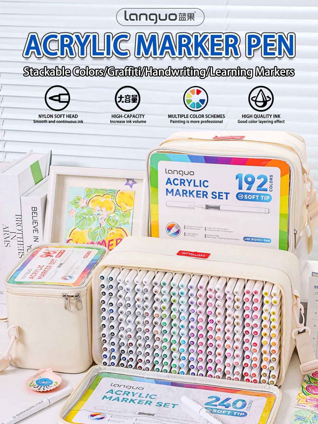 Languo 9pcs/box Soft Brush Acrylic Marker Pen Set，DIY Hand Drawn,Paint Art Markers pens,Student Graffiti Acrylic Paint Pens,M720