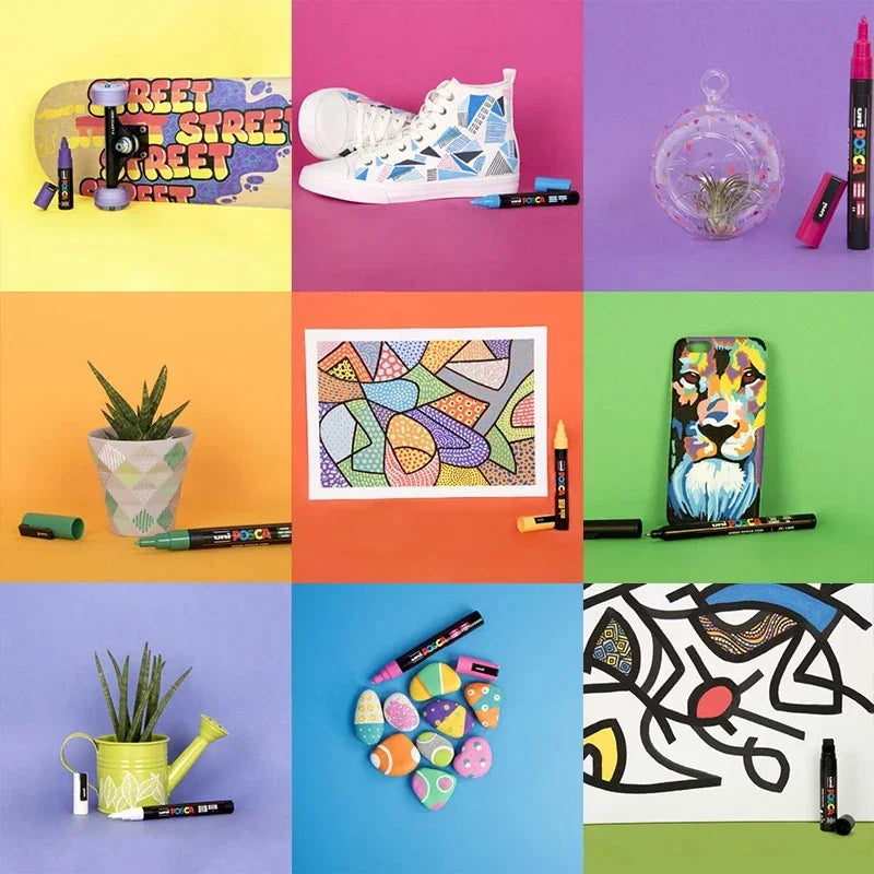 Uni Posca Full Marker PC-1M 3M 5M Multi-Colours Acrylic Permanente Rotulador Poster Graffiti Painting Pen For Fabric Rock Metal