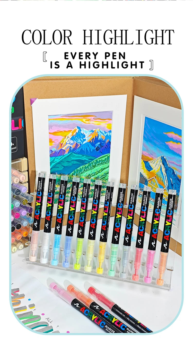 12-120 Colors Acrylic Paint Pens Markers Brush Tip Paint Markers For Rock Painting Wood Canvas Stone,Christmas Gift DIY Crafts