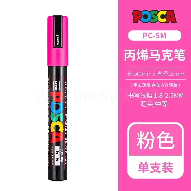 Uni Posca Full Marker PC-1M 3M 5M Multi-Colours Acrylic Permanente Rotulador Poster Graffiti Painting Pen For Fabric Rock Metal