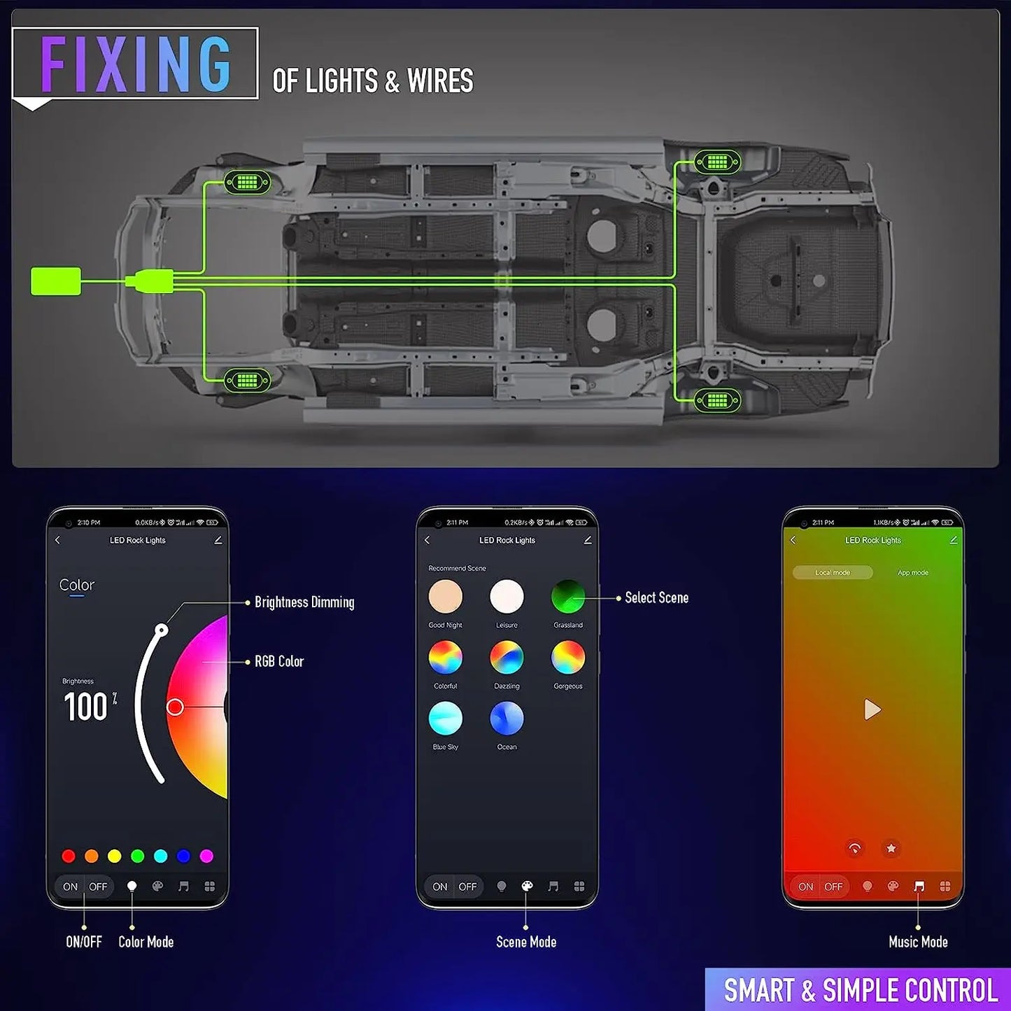 YiLaie 4/6/8/10/12 pods RGB LED Rock Light APP Control Music Neon Car Underglow Chassis Light for Offroad Truck SUV Rock Lights