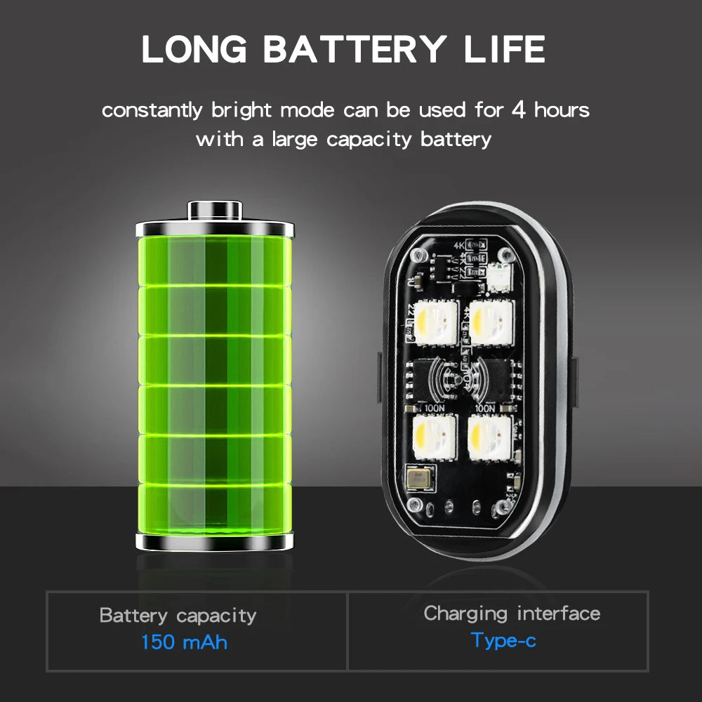 2/4pcs Wireless LED Strobe Lights Car Decor Atmosphere Light, 8 Colors Rechargeable Led Lights Anti-Collision LED Warning Light