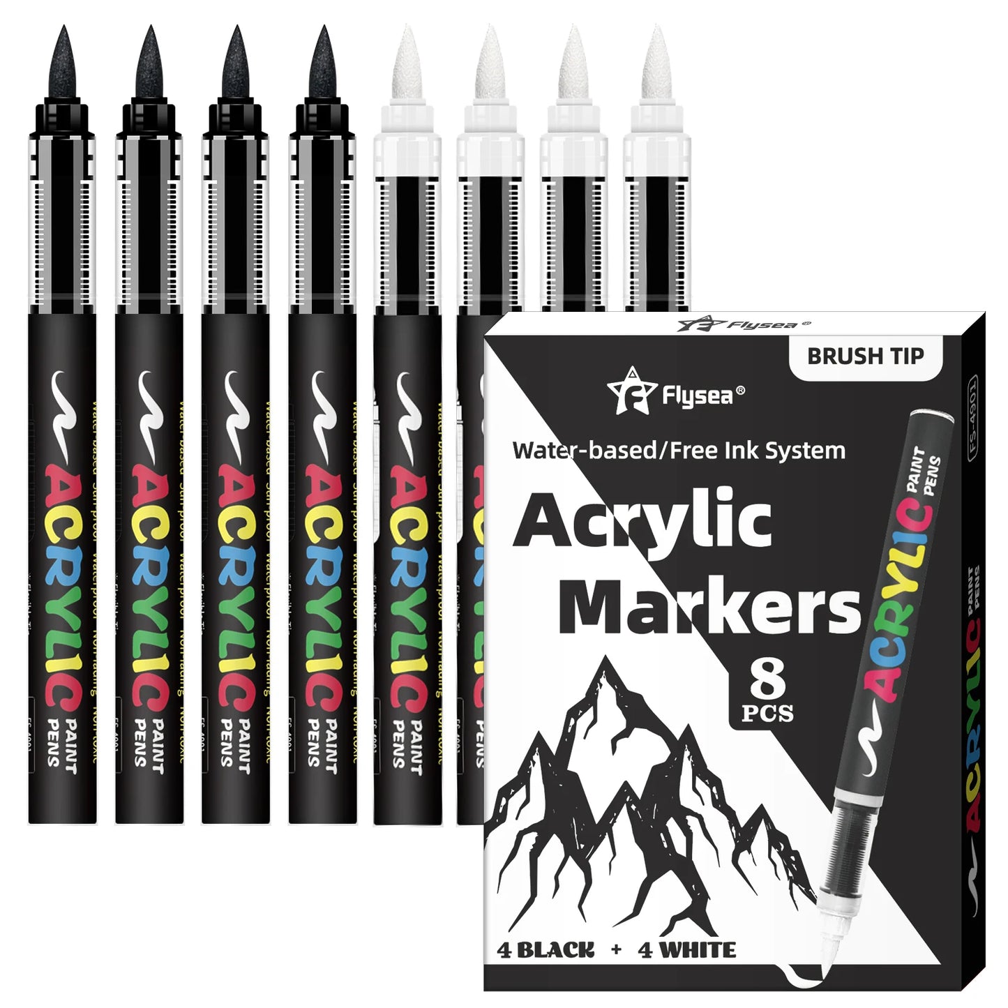 8pcs Black and White Acrylic Paint Markers Set, Large Ink Capacity, Acrylic Markers for Illustration Sketching, Wood, Glass, Fab