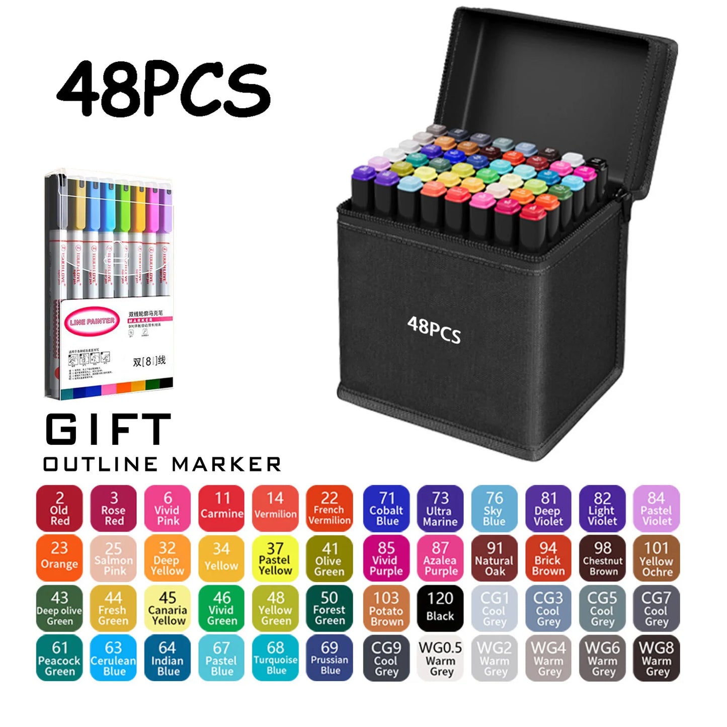 24/36/48/60/80/120/168 Colors Double Tip Permanent Art Marker pens for Drawing Painting Sketching Comics Design School Supplies