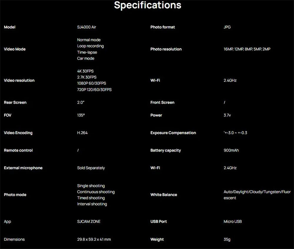 SJCAM SJ4000 Air Action Camera with 4K Video 30M Waterproof 2.4G WiFi Sports Camera Action Cam Sports Camera bicycle motorcycles