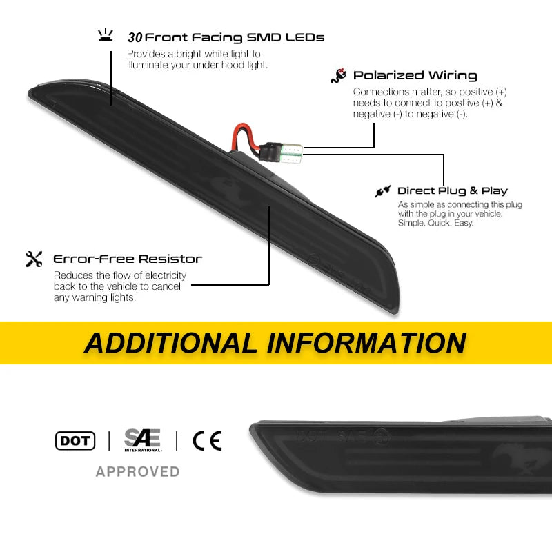 2pcs Car LED Rear Side Marker Light Reflectors For Ford Mustang 2015-2023, Red Rear Fender Bumper side Marker Lamps Assembly