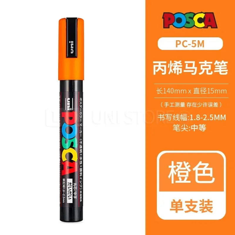 Uni Posca Full Marker PC-1M 3M 5M Multi-Colours Acrylic Permanente Rotulador Poster Graffiti Painting Pen For Fabric Rock Metal