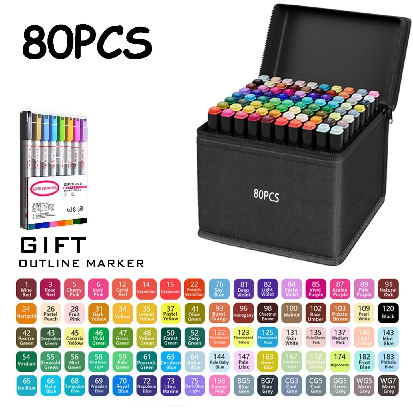24/36/48/60/80/120/168 Colors Double Tip Permanent Art Marker pens for Drawing Painting Sketching Comics Design School Supplies