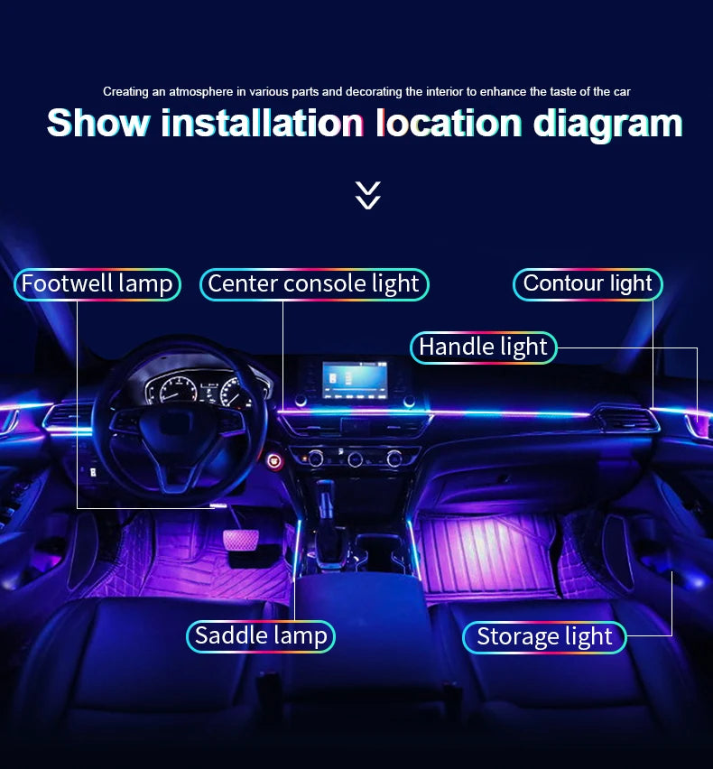 14/18 in 1 Led Acrylic Car Ambient Light RGB 64 213 Color Symphony Acrylic APP Streamer Atmosphere Lamp Kit One Zone Dual Zone