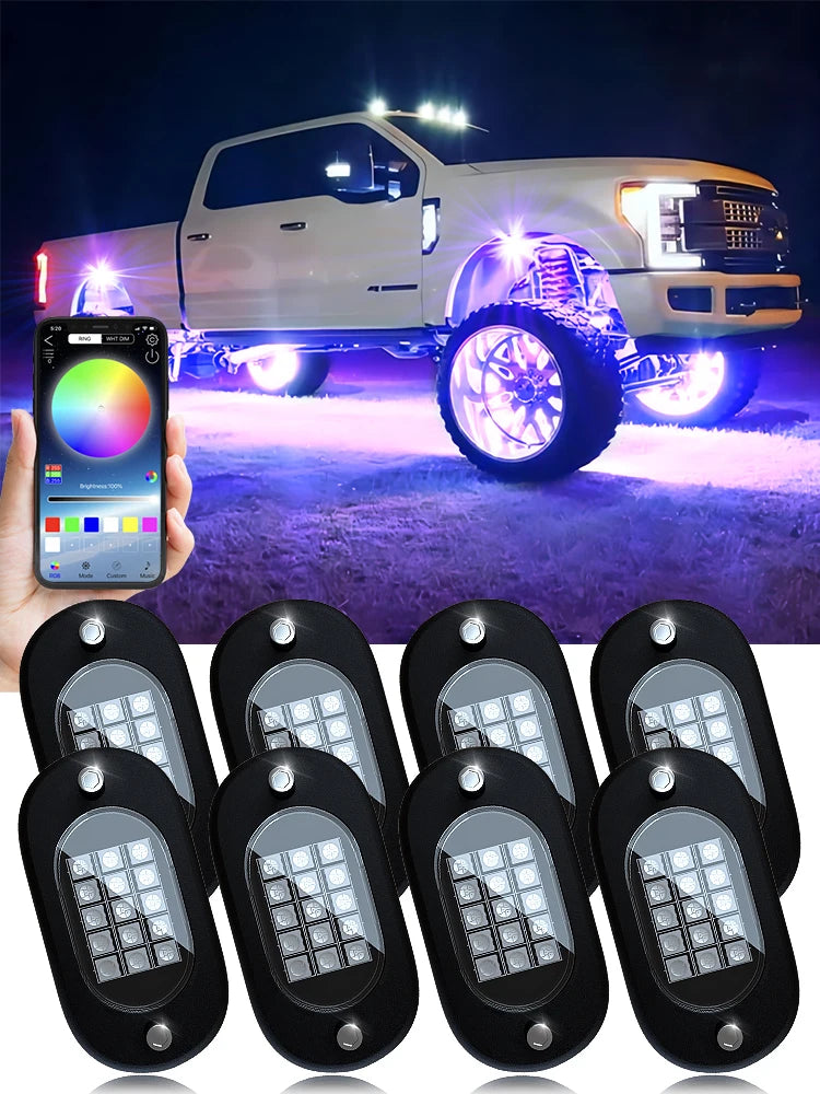 YiLaie 4/6/8/10/12 pods RGB LED Rock Light APP Control Music Neon Car Underglow Chassis Light for Offroad Truck SUV Rock Lights