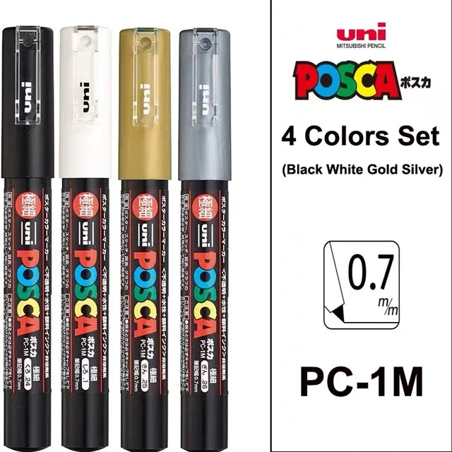 UNI POSCA Markers Set PC-1M/3M/5M Permanent Acrylic Paint Pen Quick Dry Graffiti Painting Art Supplies Japanese Stationery