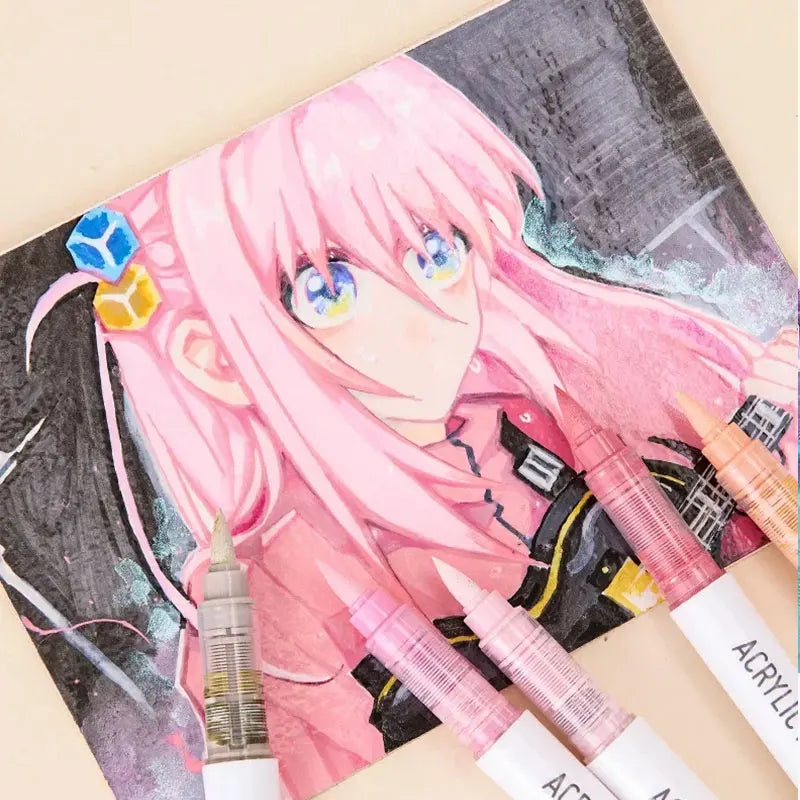 Languo 9pcs/box Soft Brush Acrylic Marker Pen Set，DIY Hand Drawn,Paint Art Markers pens,Student Graffiti Acrylic Paint Pens,M720