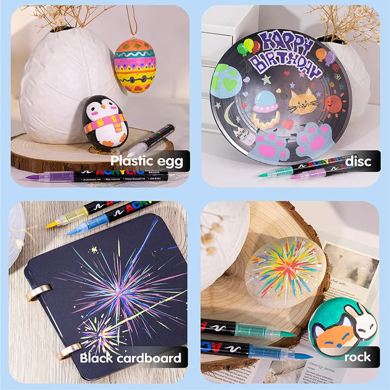 12-120 Colors Acrylic Paint Pens Markers Brush Tip Paint Markers For Rock Painting Wood Canvas Stone,Christmas Gift DIY Crafts