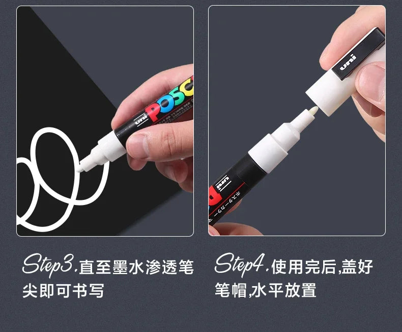 UNI POSCA Markers Set PC-1M/3M/5M Permanent Acrylic Paint Pen Quick Dry Graffiti Painting Art Supplies Japanese Stationery