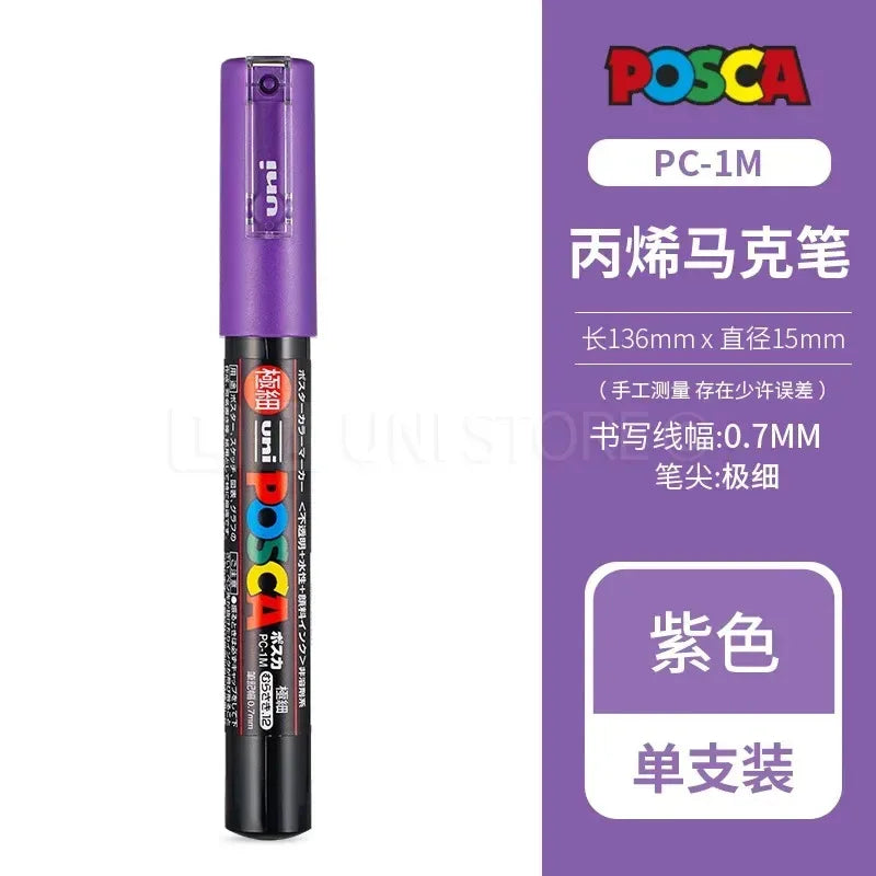 Uni Posca Full Marker PC-1M 3M 5M Multi-Colours Acrylic Permanente Rotulador Poster Graffiti Painting Pen For Fabric Rock Metal