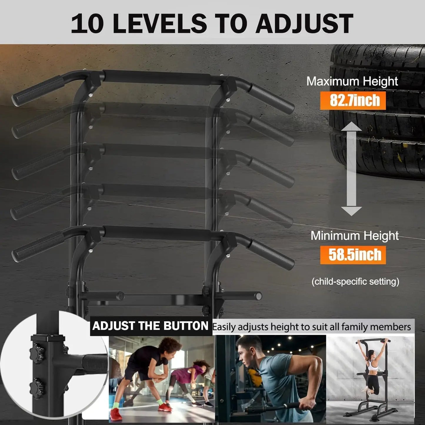 Adjustable Power Tower Pull-Up Rack Dip Station Free Standing Power Tower Station for Adults & Teens Home Office GYM
