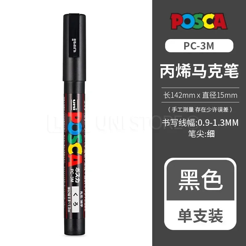 Uni Posca Full Marker PC-1M 3M 5M Multi-Colours Acrylic Permanente Rotulador Poster Graffiti Painting Pen For Fabric Rock Metal
