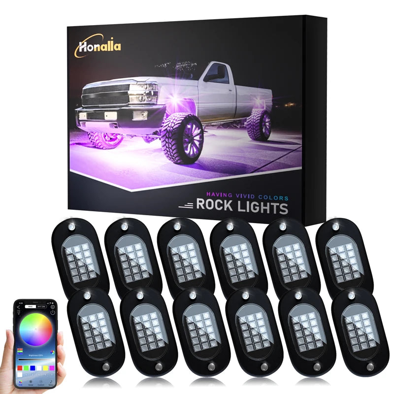 YiLaie 4/6/8/10/12 pods RGB LED Rock Light APP Control Music Neon Car Underglow Chassis Light for Offroad Truck SUV Rock Lights