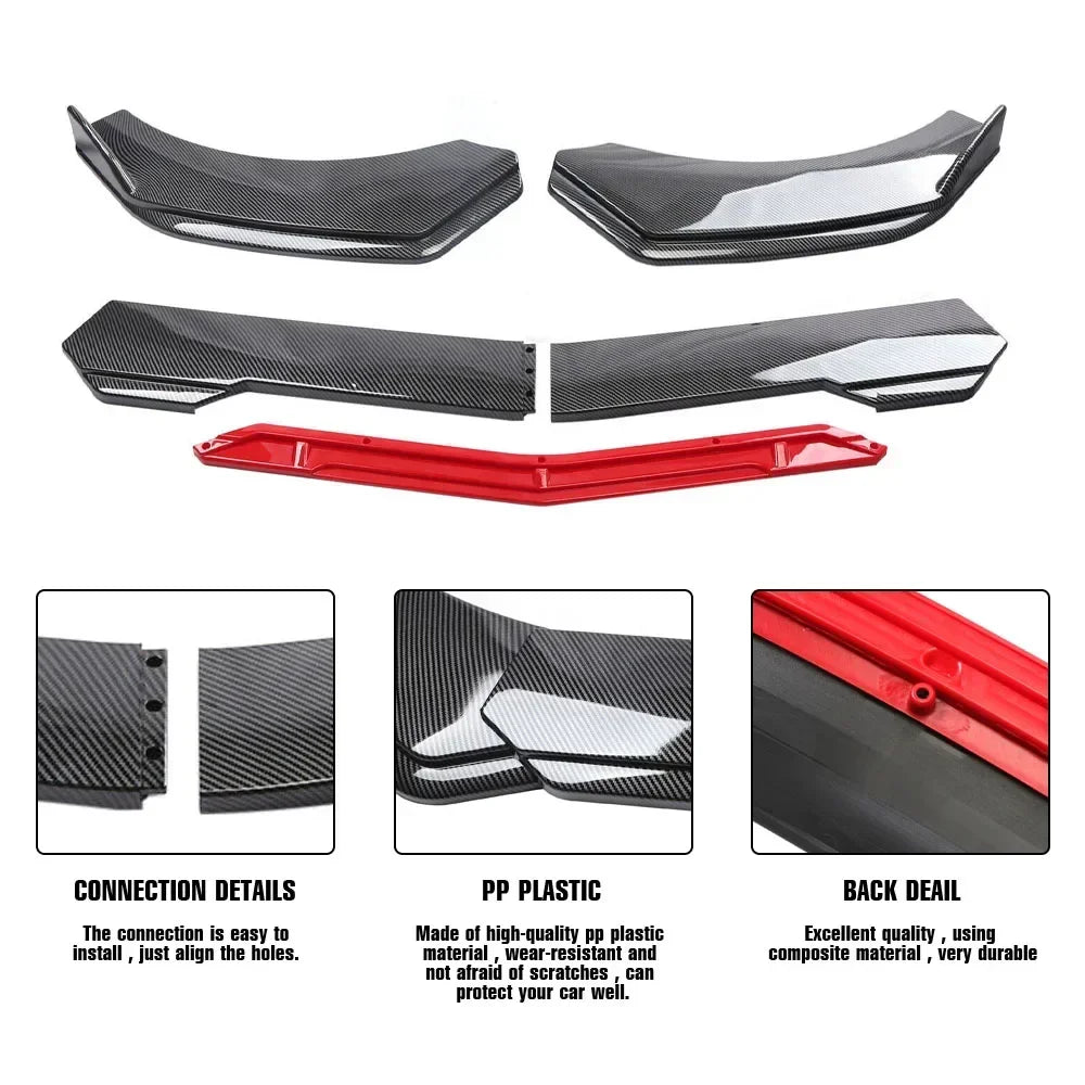 5PCS Universal Car Front Bumper Lip Body Kit Spoiler Canard Splitter Diffuser Carbon Fiber Front Bumper Cover Lip Front Spoiler