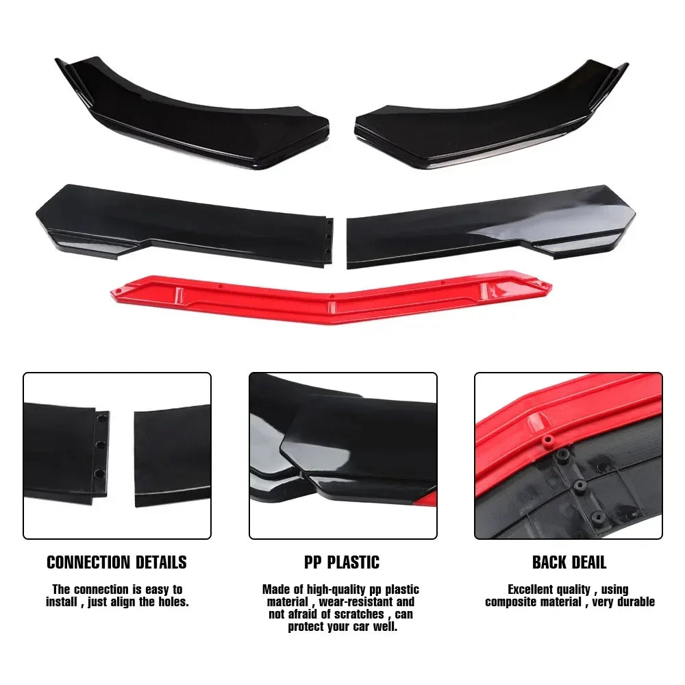5PCS Universal Car Front Bumper Lip Body Kit Spoiler Canard Splitter Diffuser Carbon Fiber Front Bumper Cover Lip Front Spoiler
