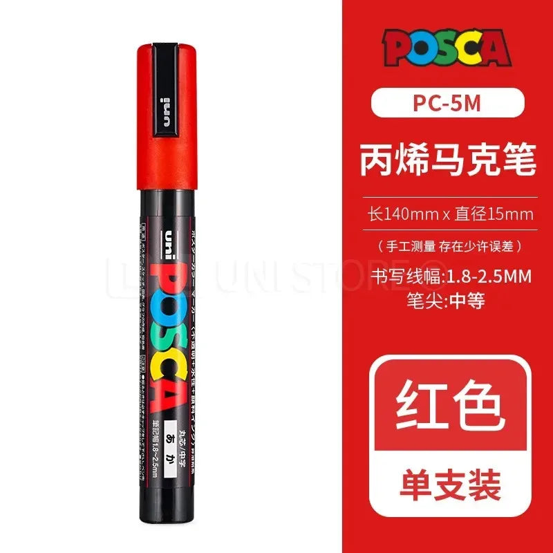 Uni Posca Full Marker PC-1M 3M 5M Multi-Colours Acrylic Permanente Rotulador Poster Graffiti Painting Pen For Fabric Rock Metal