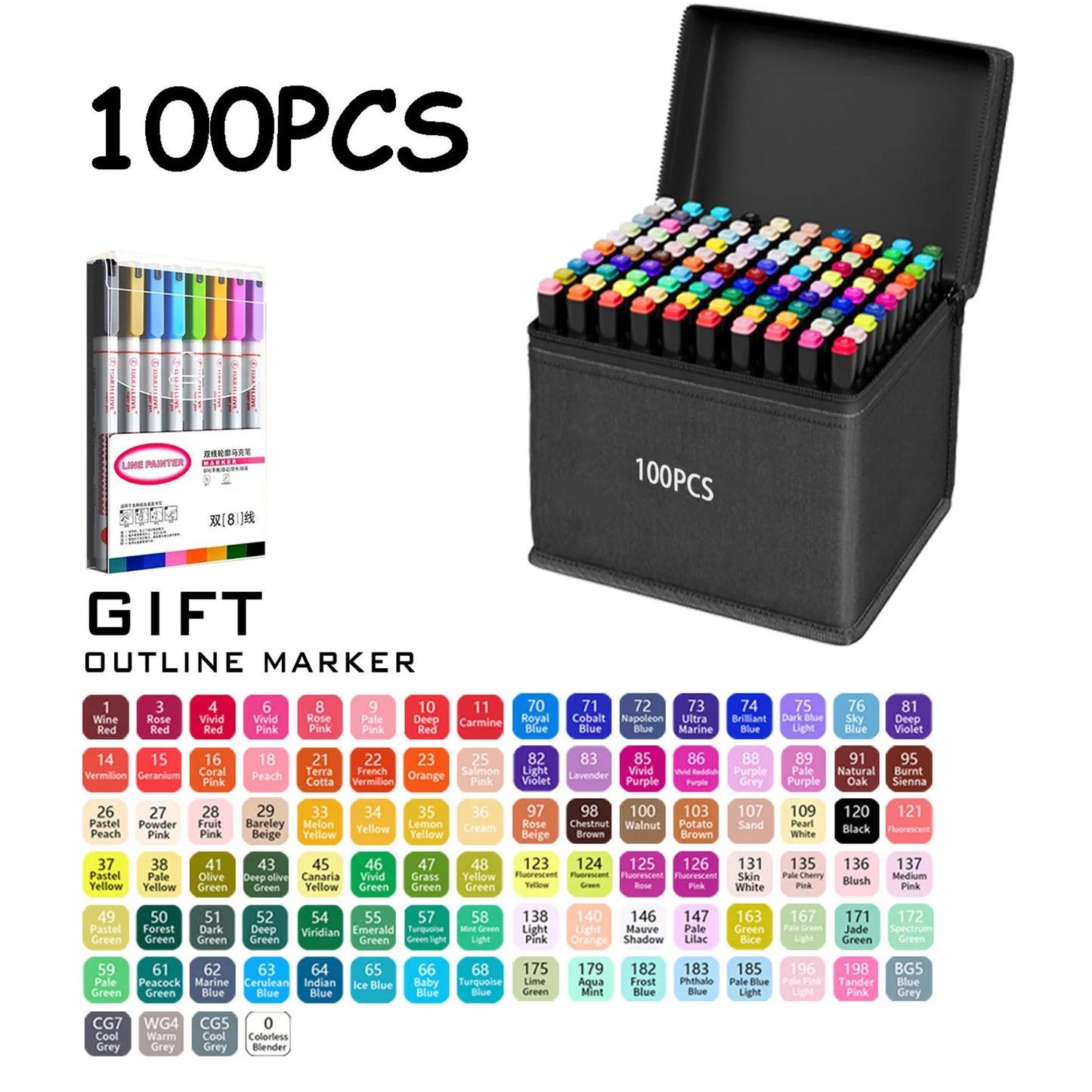 24/36/48/60/80/120/168 Colors Double Tip Permanent Art Marker pens for Drawing Painting Sketching Comics Design School Supplies
