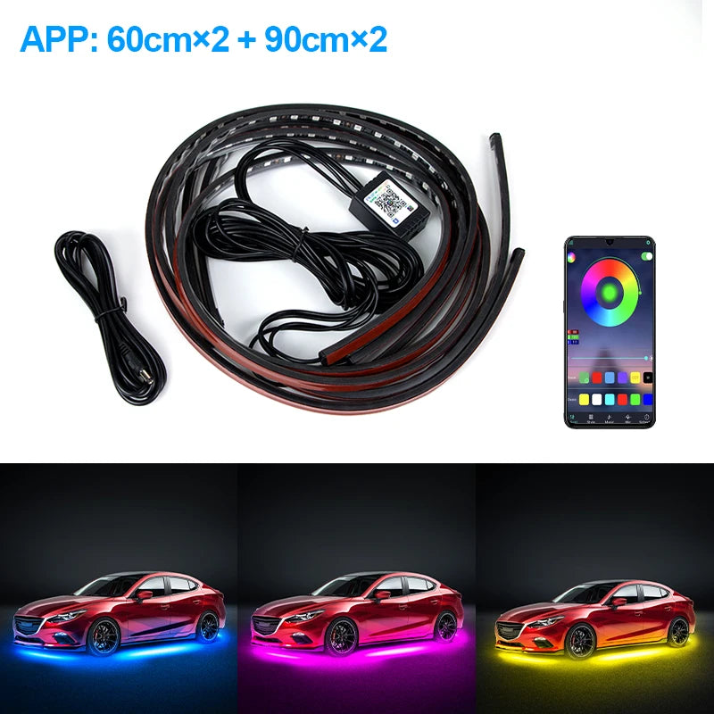 BLALION Flexible Car Underglow Light Strip 12V LED Underbody Ambient Light With App Control Neon Auto Decorative Atmosphere Lamp